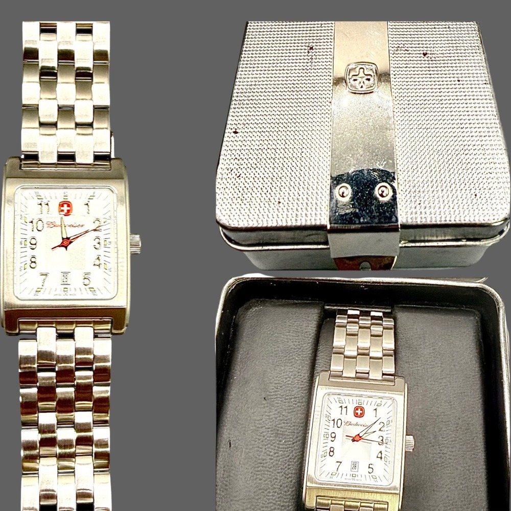 NWT Wenger Budweiser Swiss Made Rectangular Stainless Steel Watch +BOX 093.0945